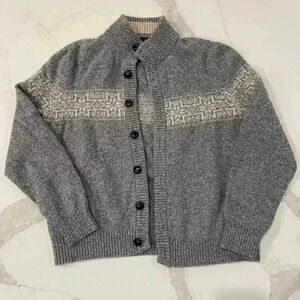 Brooks Brothers Cardigan Sweater Mens Large Gray Wool Blend Dark Brown Buttons